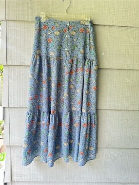 Max Studio Blue Floral Tered Button Front Maxi Skirt NWT~L
